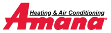 Logo Of Amana, A Company Specializing In Heating And Air Conditioning, With &Quot;Amana&Quot; In Bold Red Letters And &Quot;Heating &Amp; Air Conditioning&Quot; In Smaller Black Text Above.