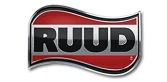 Red And Black Wavy Logo With The Word &Quot;Ruud&Quot; In Bold White Letters On A Black Background.