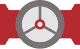 A Stylized, Red And Gray Circular Icon With Three Equal Sections And A Central Red Dot, Resembling A Valve Or Fan Design.