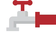 Pixelated Illustration Of A Faucet With A Red Handle And Pipe, Set Against A Transparent Background.