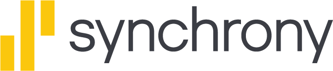 The Synchrony Logo Features The Word &Quot;Synchrony&Quot; In Sleek Lowercase Black Letters, Accompanied By Three Vertical Yellow Bars On The Left, Symbolizing A Range Of Finance Options.