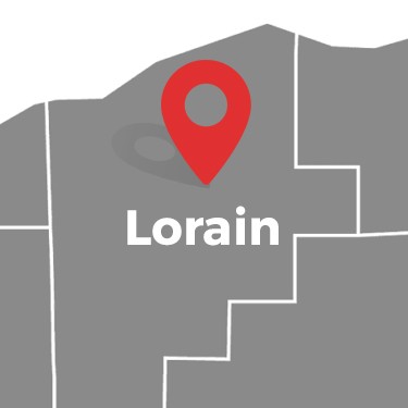 A Gray Map Highlights Lorain With A Red Location Pin, Emphasizing Its Role As A Key Service Area.